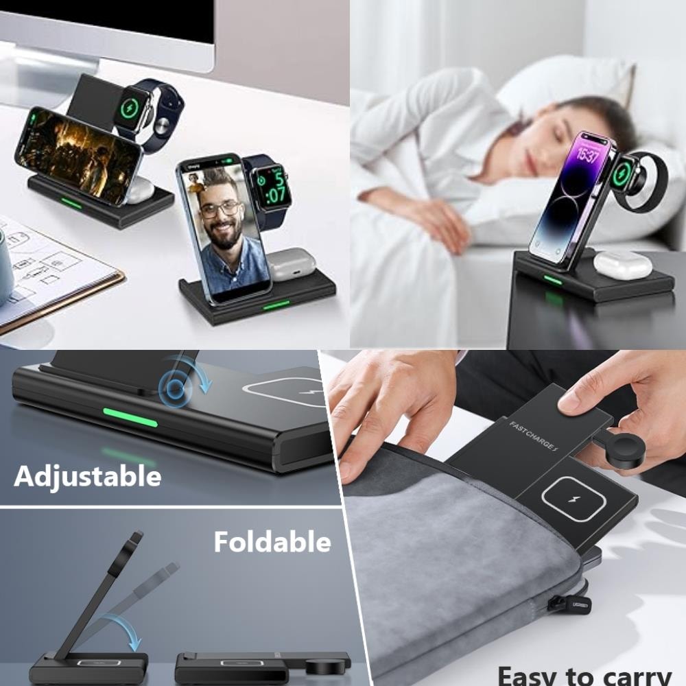 3 ü 1 Arada 15W Hızlı Şarj Kablosuz Wireless LED Işıklı Iphone Watch Airpods Şarj Standı İstasyonu  