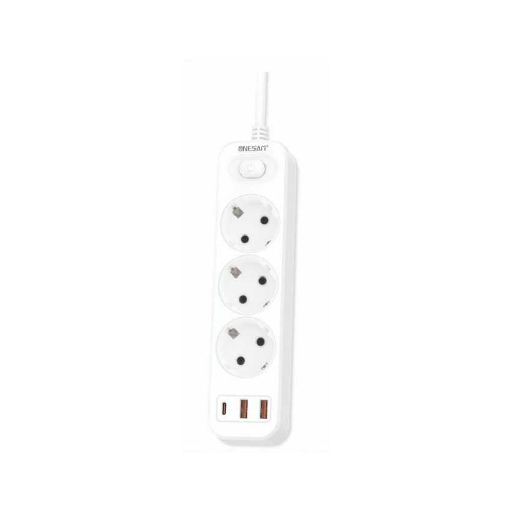 3'lü Akım Korumalı Priz | USB + Type-C Çıkışlı Çoklu Şarj Ünitesi 