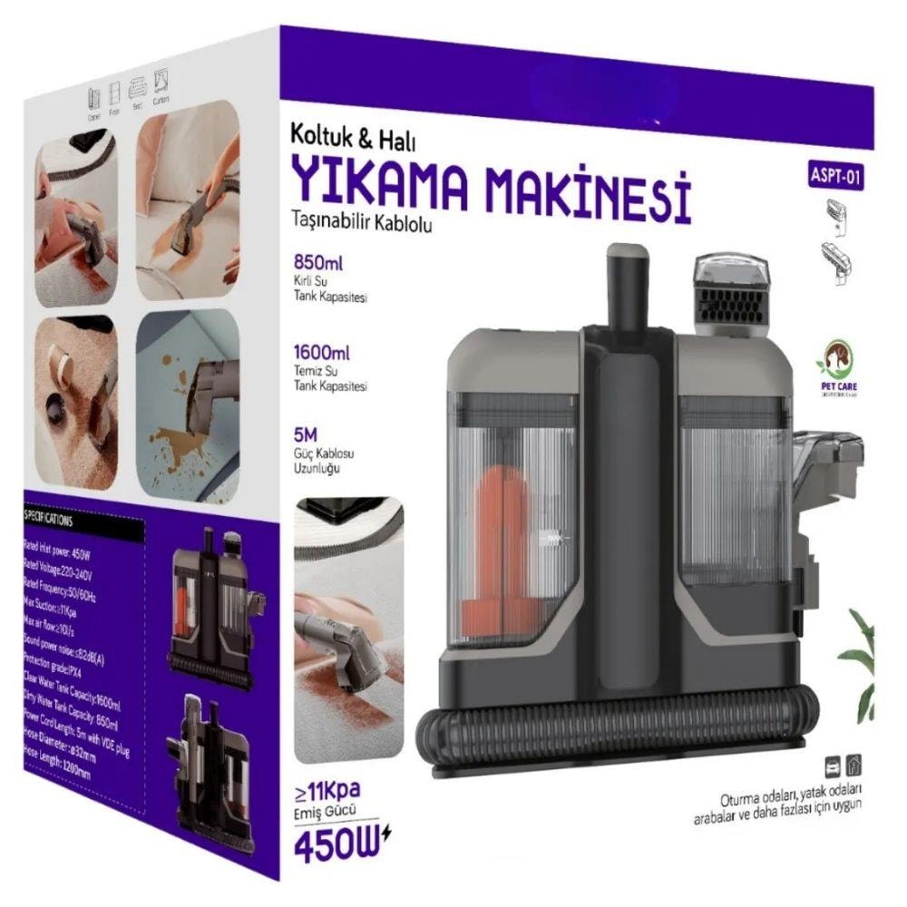 450W Sulu Yıkama Makinesi Halı Koltuk Döşeme Yatak Kanepe Puf Temizleme Leke Çıkartma Makinesi 