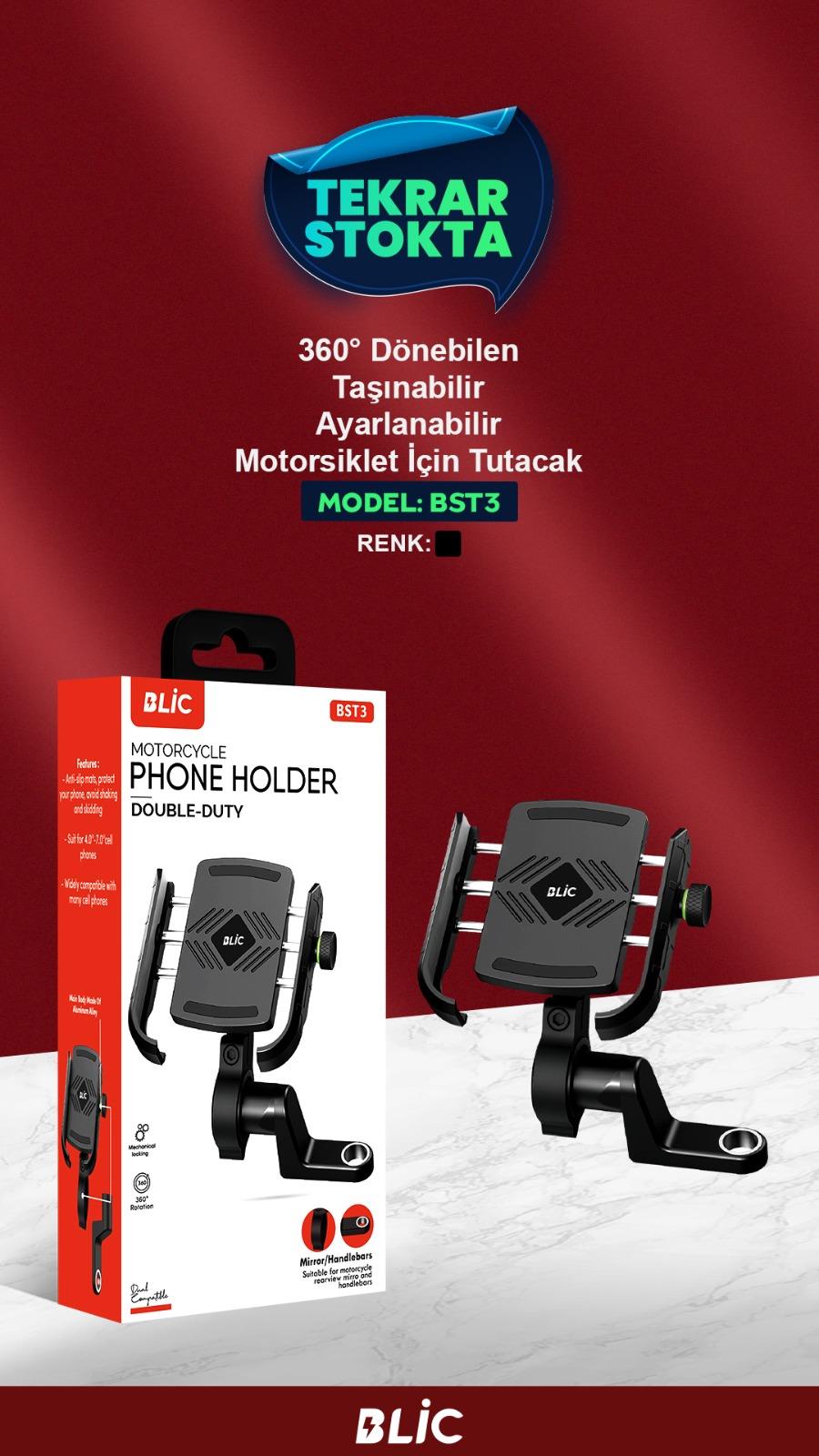 BST3 Motosiklet Telefon Tutacağı | Su Geçirmez Sabitlenebilir Kılıf ve Ayarlanabilir Aparat 