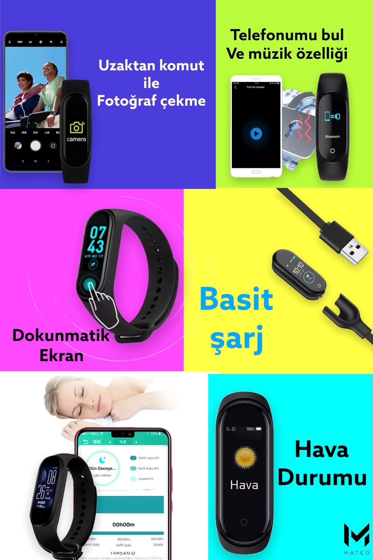 M4 Akıllı Bileklik Renkli Ekran(2022 Versiyon)iis Ve Android Uyumlu,tansiyon\ekran Teması Değiştirme