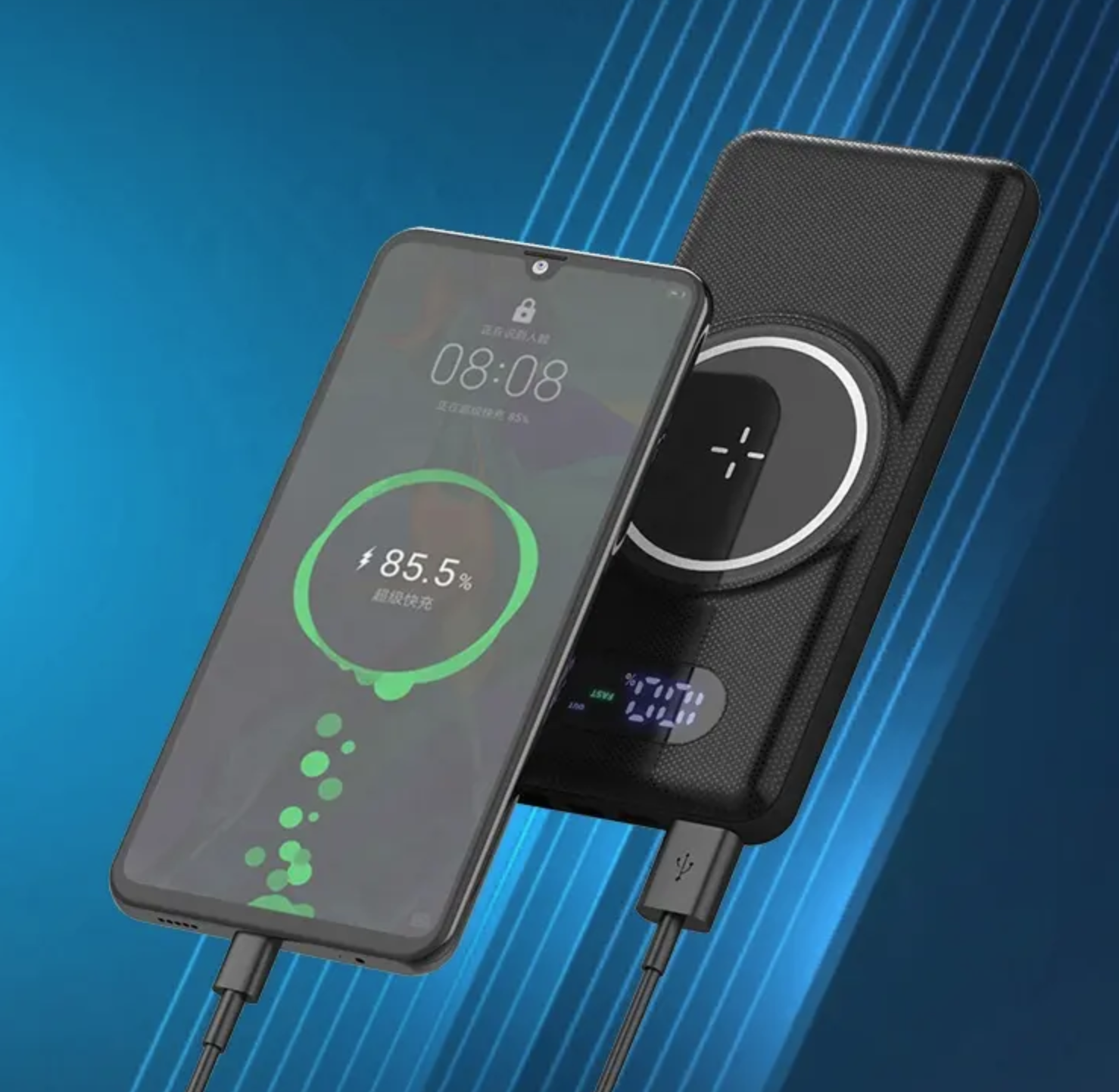 PW1 1XUSB PD 22.5W, Kablosuz 15W Micro, Type-C, Lightning Kablolu 10,000mAh Powerbank 