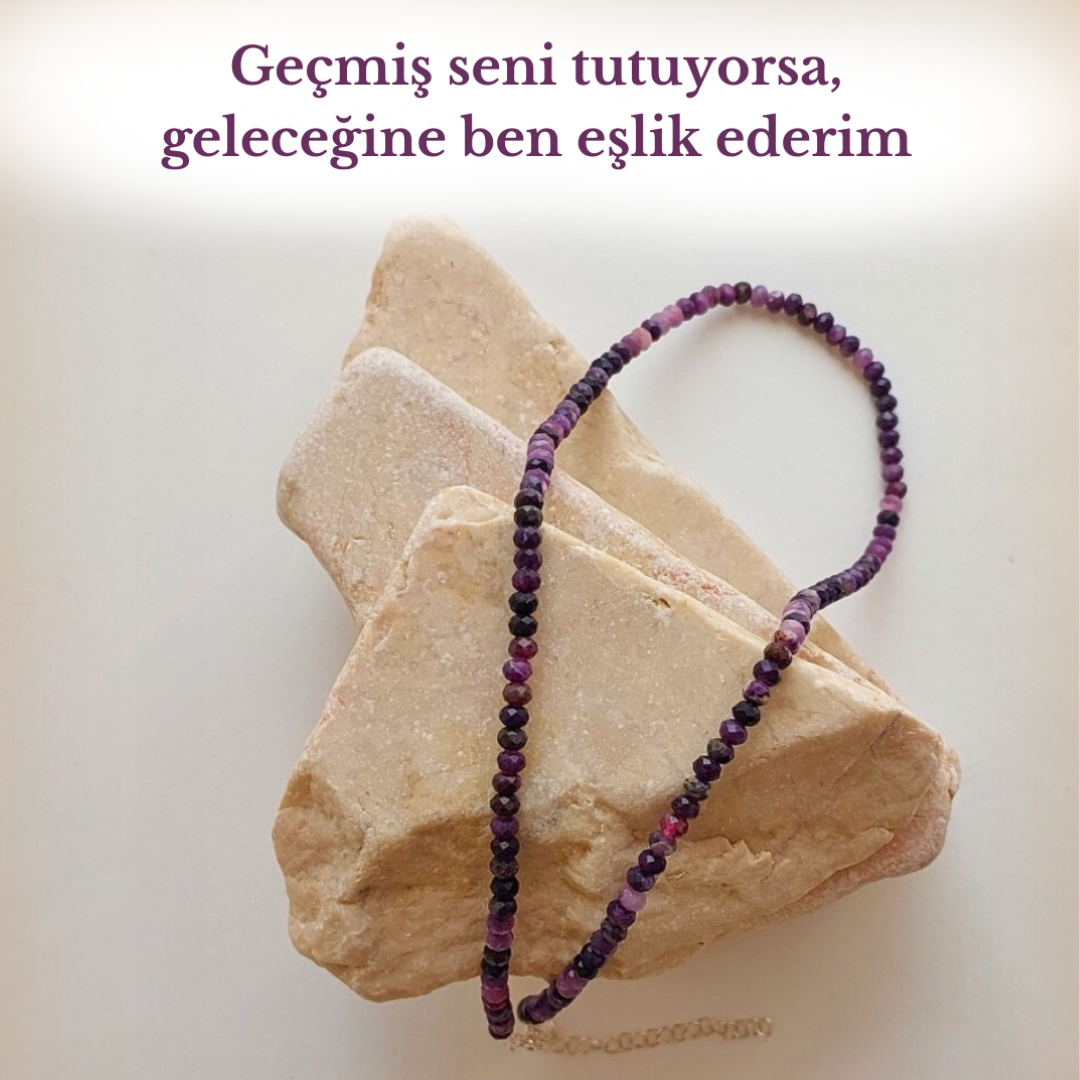 3/4 mm Taş Boyutu Gümüş Sugulit Kolye İletişim Huzur Kariyer Migren 3. Göz Tepe Taç Çakra 