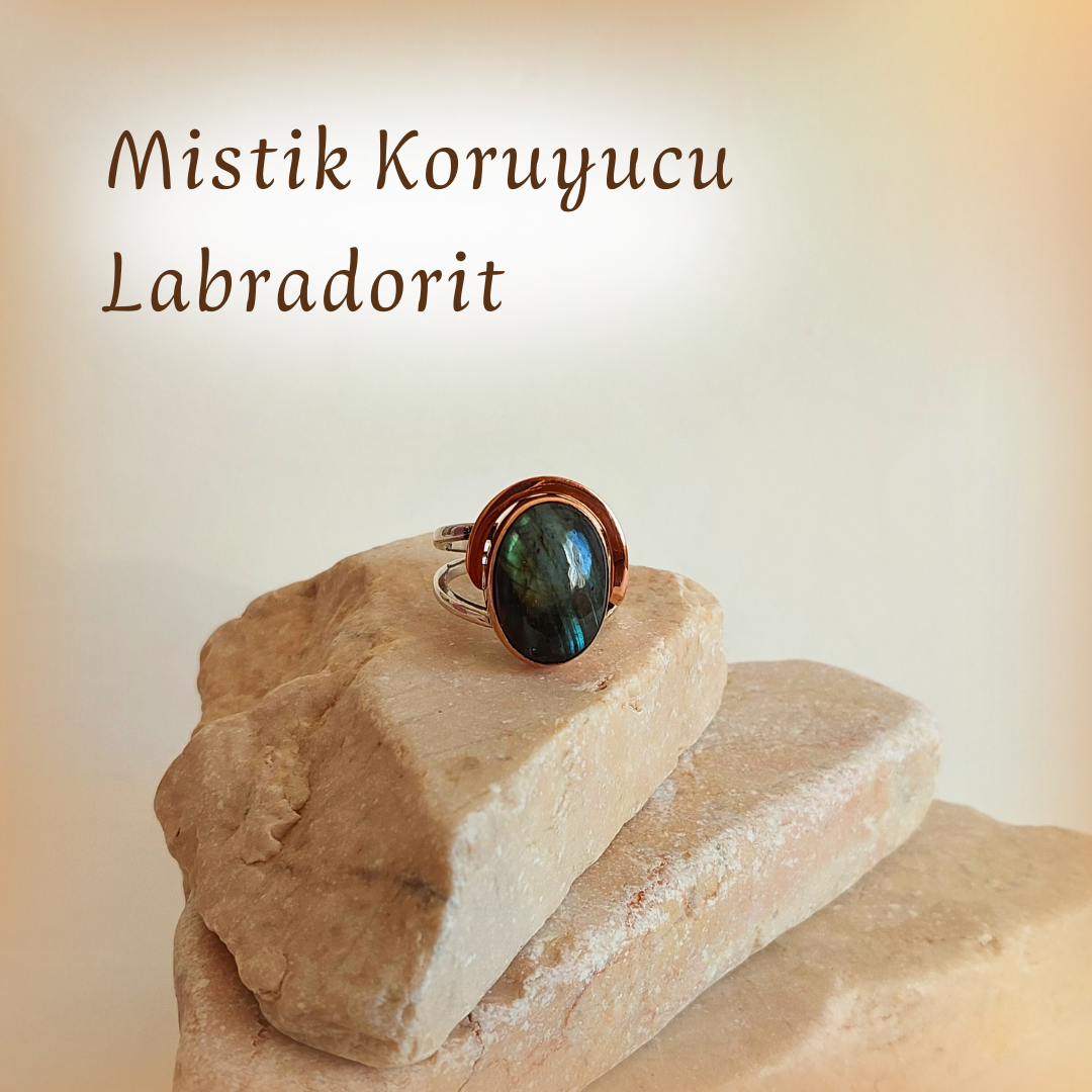 GİZEMLİ DOĞAL TAŞ GÜMÜŞ LABRADORİT YÜZÜK (ayarlanabilir) MİSTİK AURA KORUYUCUSU 