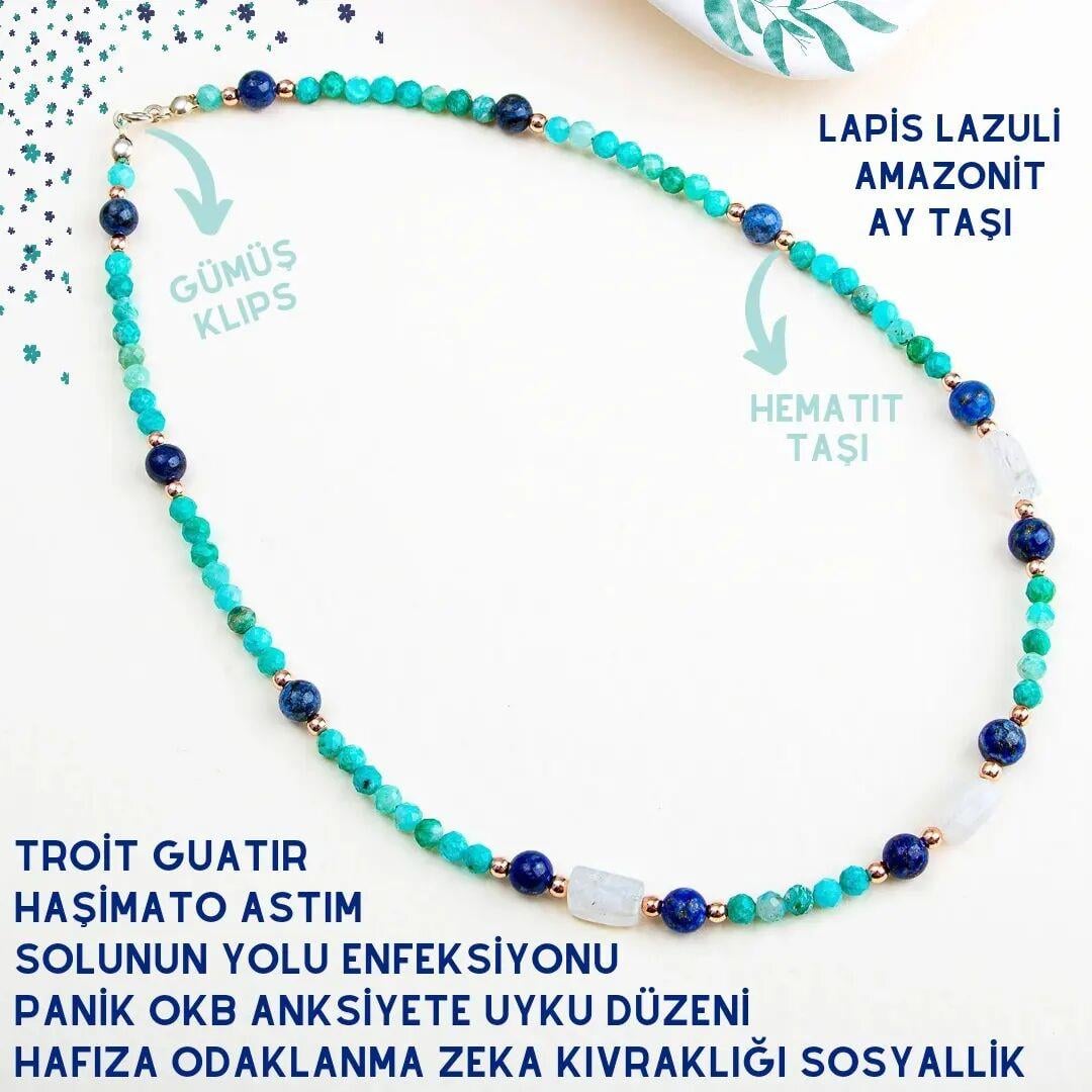 GİZEMLİ DOĞAL TAŞ KOLYE (3/4/6 mm) AMAZONİT AY TAŞI LAPİS LAZULİ ASTIM TİROİD YILDIZ DÜŞÜKLÜĞÜ MİGREN ANKSİYETE OKB ALERJİ