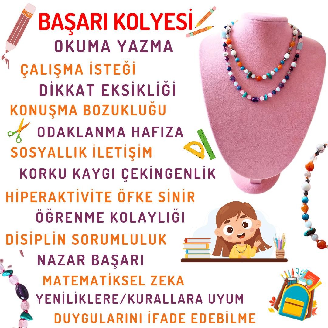 GİZEMLİ DOĞALTAŞ KIZ ÖĞRENCİ BAŞARI KOLYESİ TURKUAZ LABRADORİT AKUAMARİN AMETİST HEMATİT PEMBE KUVARS SODALİT HAVLİT DİKKAT EKSİKLİĞİ MATEMATİKSEL ZEKA HİPERAKTİVİTE HAFIZA DUYGUSAL DENGE