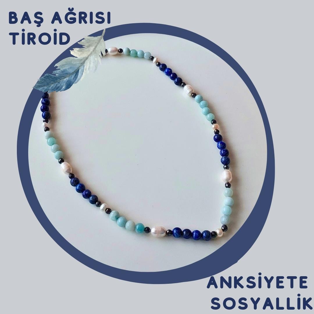 GİZEMLİ DOĞALTAŞ KOLYE LAPİS AMAZONİT HEMATİT İNCİ TİROİD GUATR ASTIM ALERJİ UYKU MİGREN OKB HAFIZA