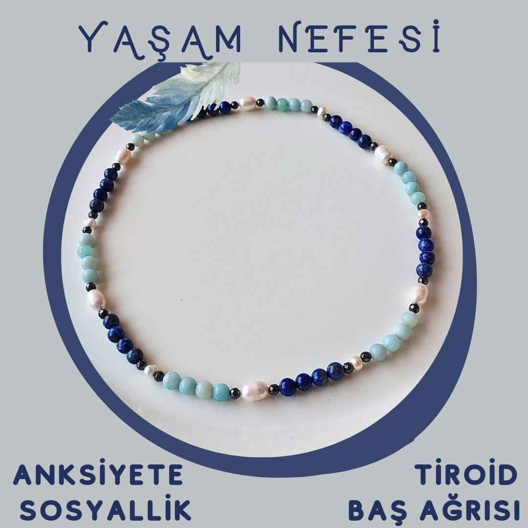 GİZEMLİ DOĞALTAŞ KOLYE LAPİS AMAZONİT HEMATİT İNCİ TİROİD GUATR ASTIM ALERJİ UYKU MİGREN OKB HAFIZA