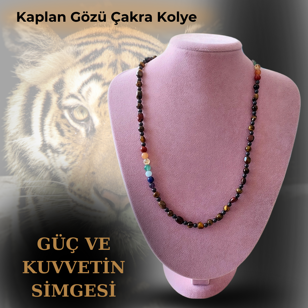 Kaplan Gözü Akik Ametist Lapis Sitrin Akuamarin Aventurin Çakra Kolye Cesaret Güç İrade 