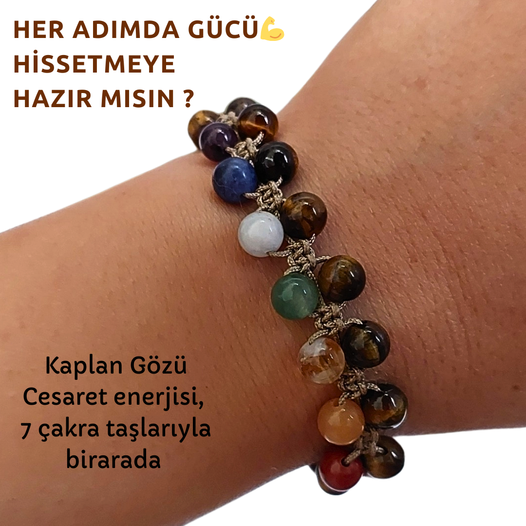 Kaplan Gözü Çakra Bileklik (6 mm) Cesaret Anksiyete Karizma Duygusal Denge Bir Arada