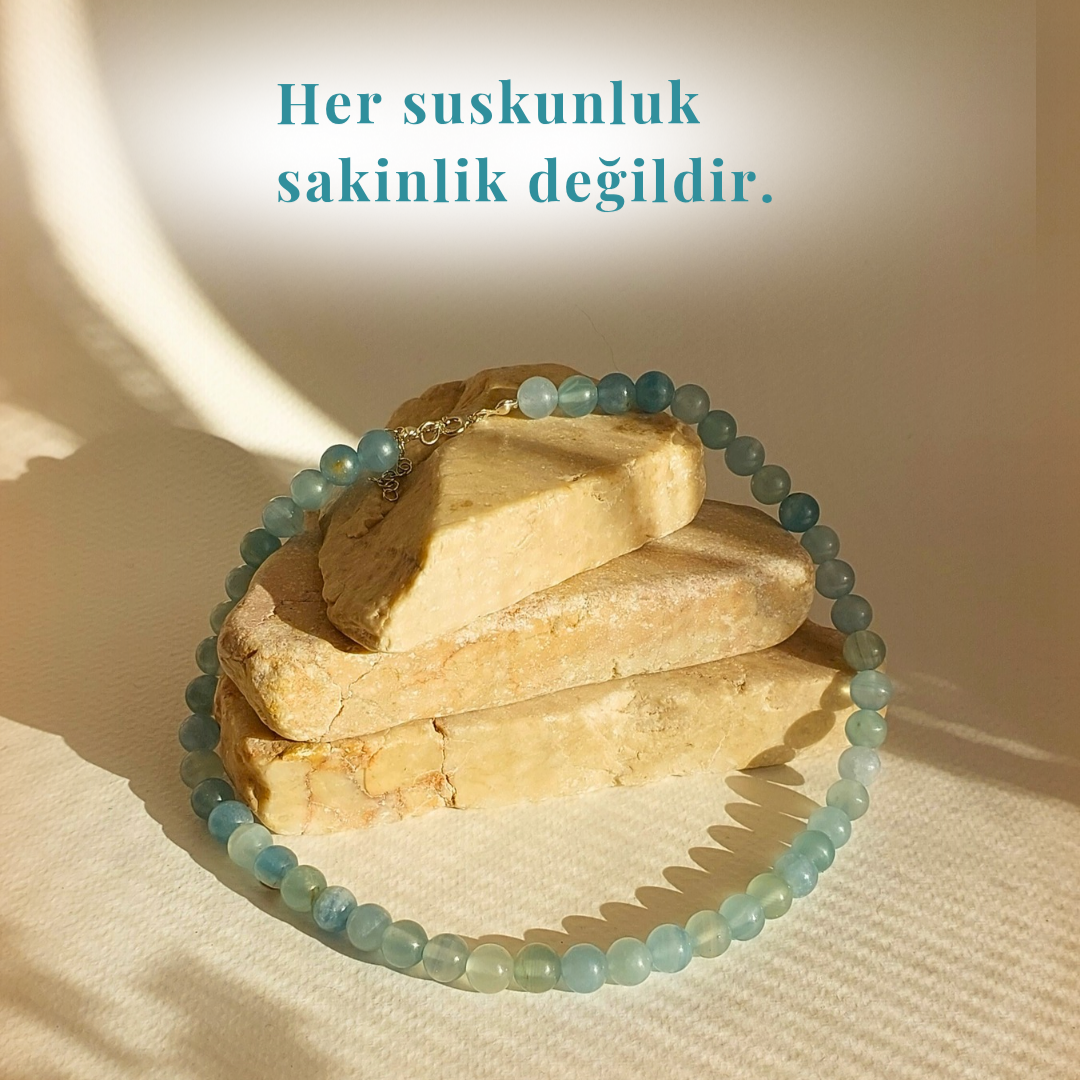 Mavi Kalsit Doğal Taş Kolye | 8 mm