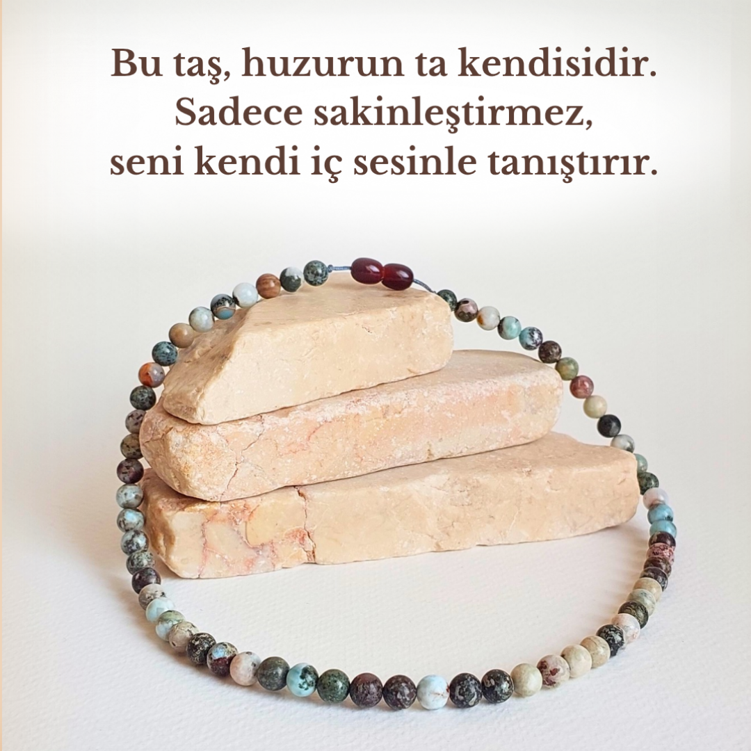 Orjinal Larimar 6 mm Kolye  Ruh Eşi Bipolar Okb Sosyallik