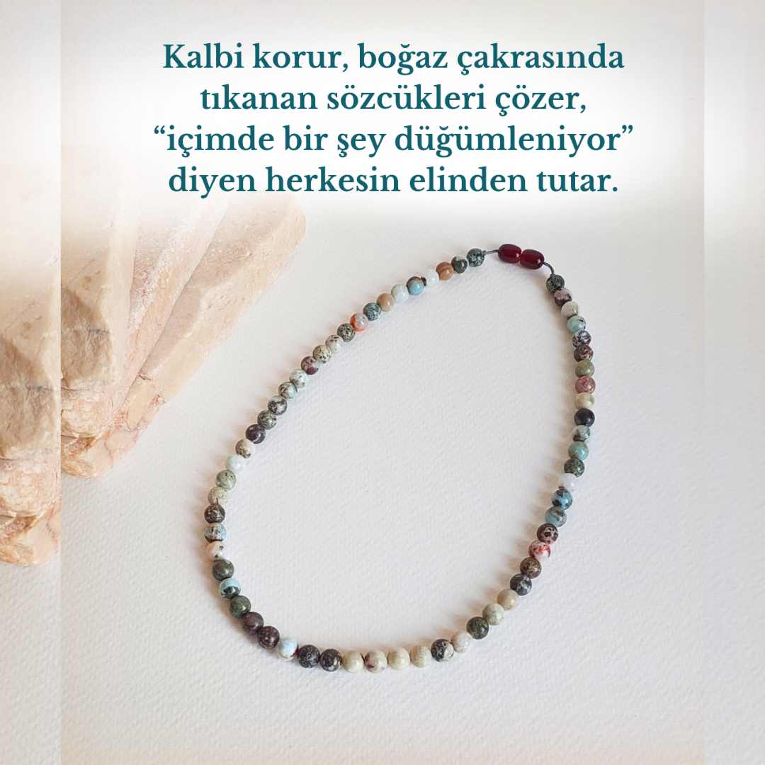 Orjinal Larimar 6 mm Kolye  Ruh Eşi Bipolar Okb Sosyallik
