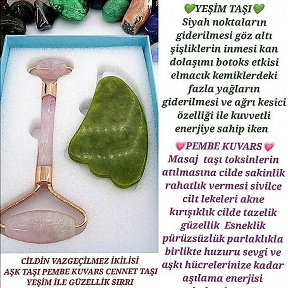 PEMBE KUVARS ROLLER YEŞİM GUA SHA GİZEMLİ DOĞAL TAŞ MASAJ TAŞI