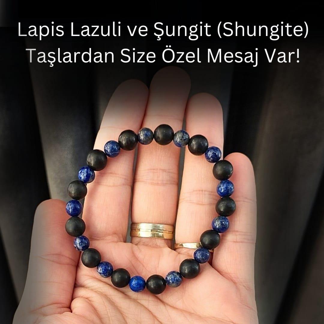 Şungit Shungite 8 mm Lapis Lazuli 6 mm Gizemli Doğal Taş Bileklik Radyasyondan Korunma Bilgelik Sosyallik İletişim 