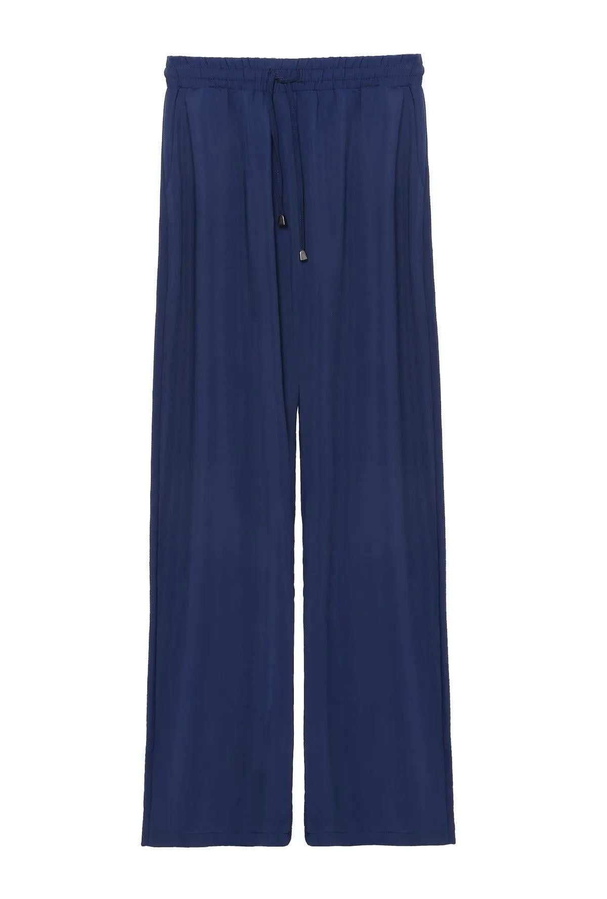 Beli Lastikli Bol Paça Pantolon Lacivert