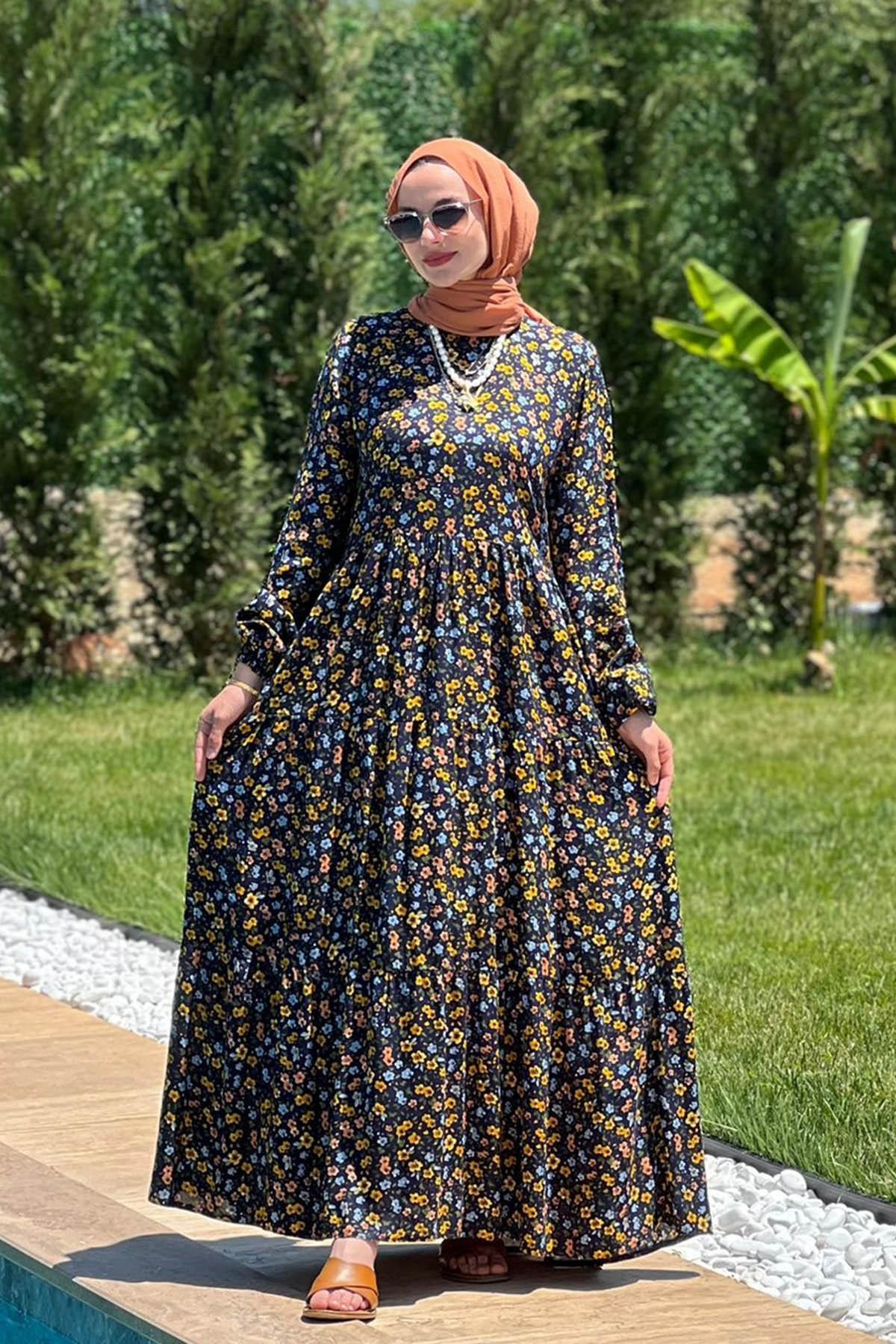 Bade Hardal Çiçekli Elbise