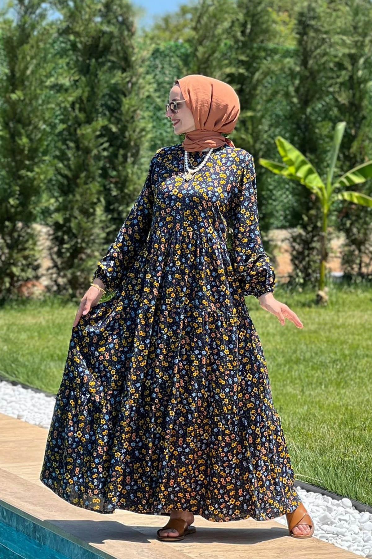 Bade Hardal Çiçekli Elbise