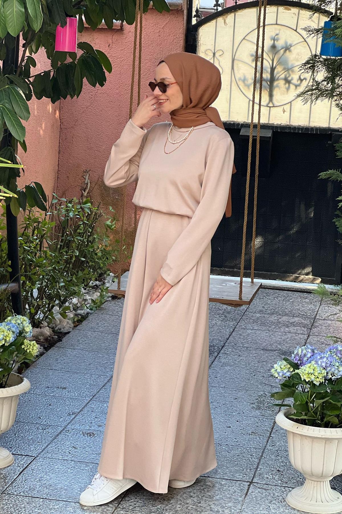 Bej Ferah Scuba Elbise