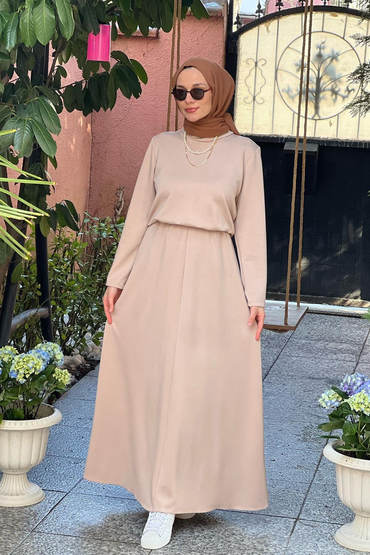 Bej Ferah Scuba Elbise