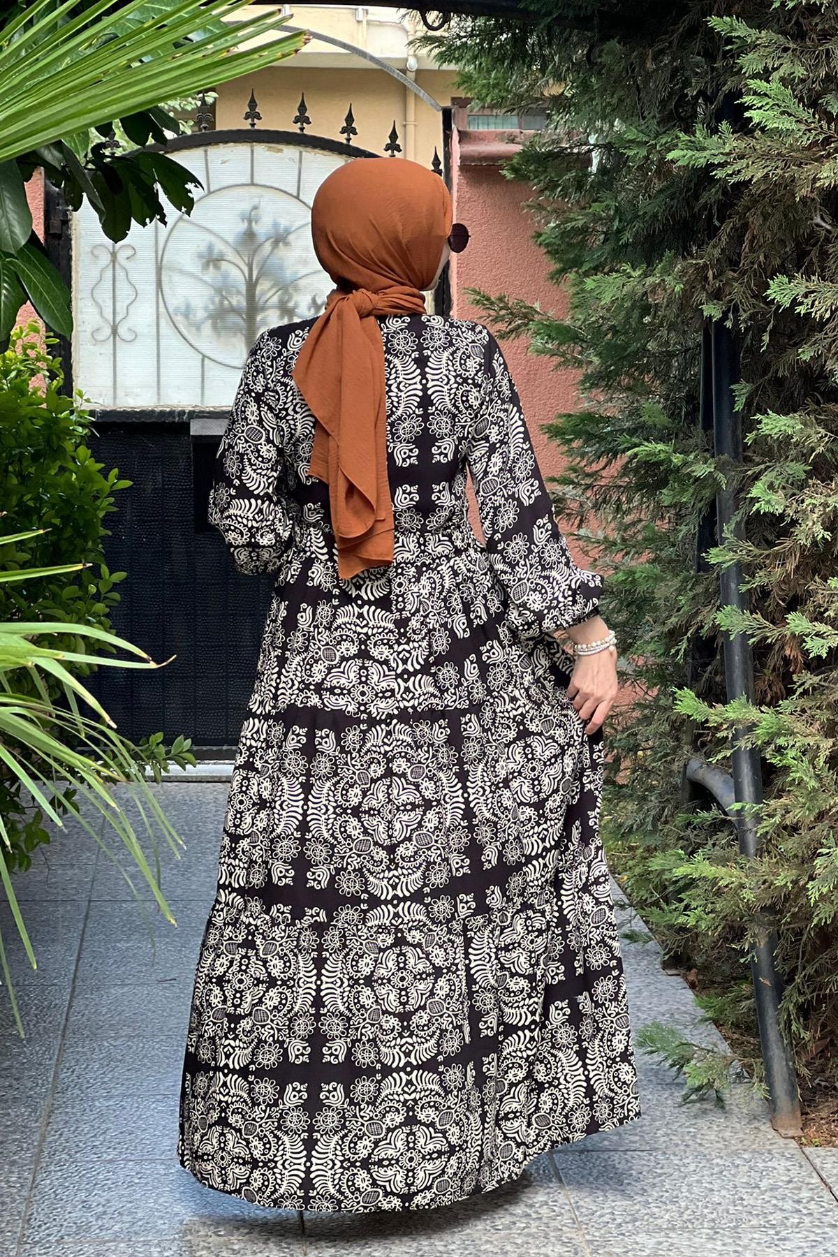 Lalia Siyah Desenli Elbise