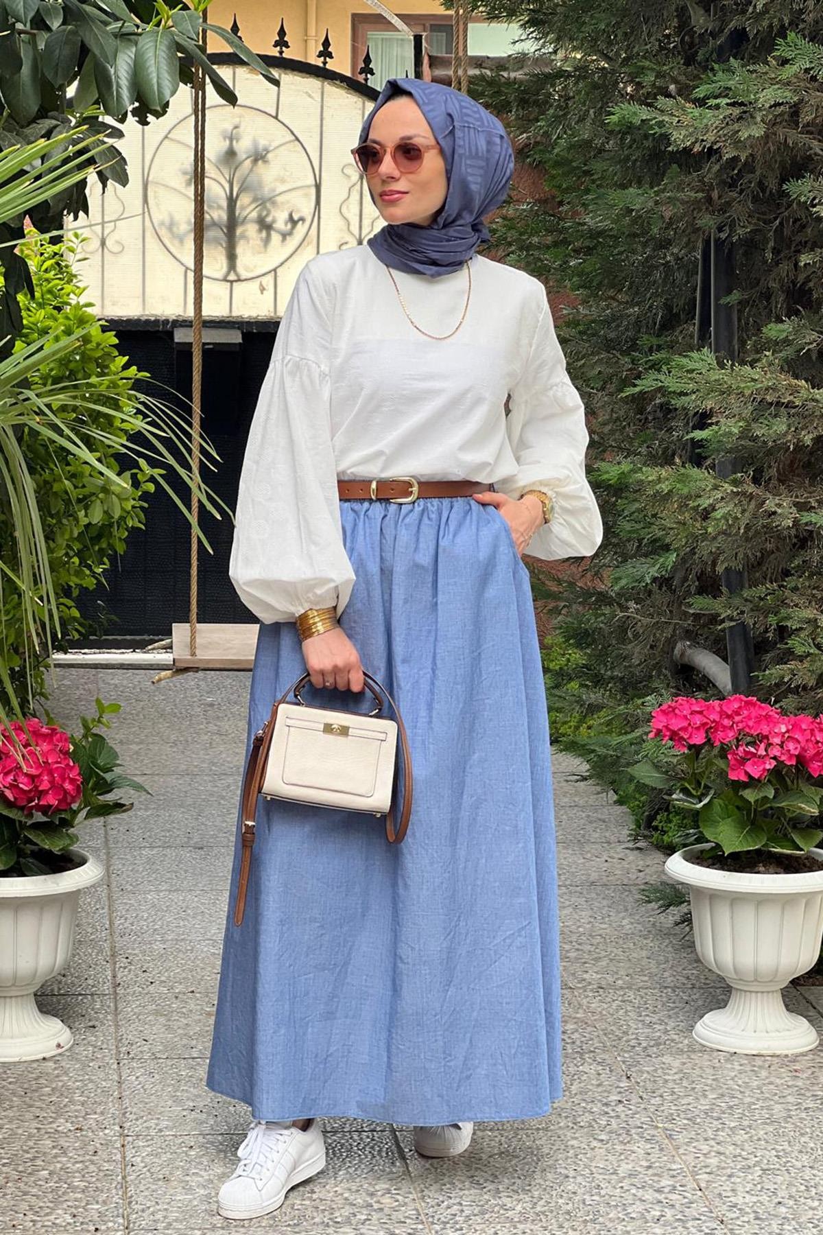 Puanlı Ekru Bluz