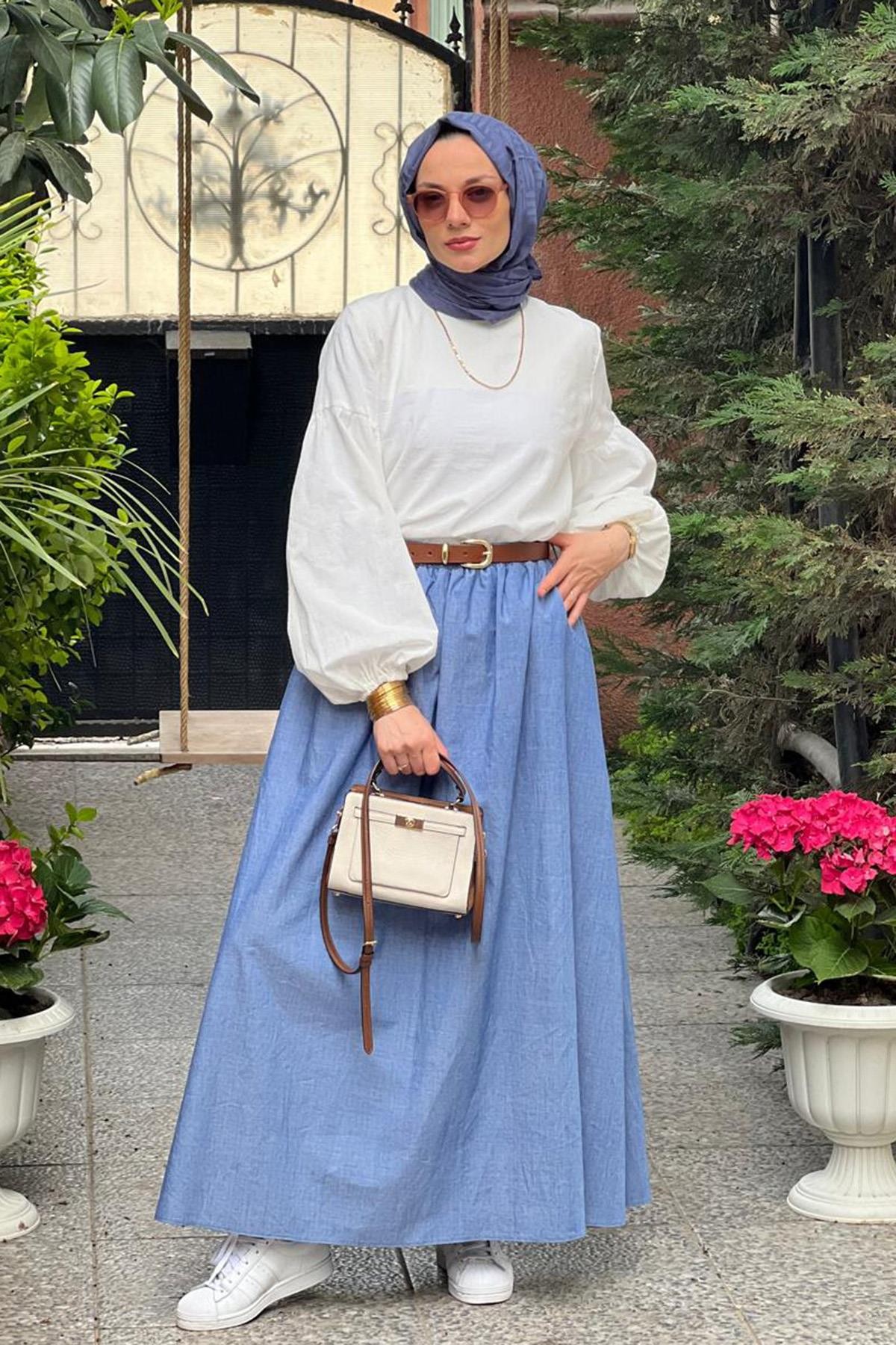 Puanlı Ekru Bluz