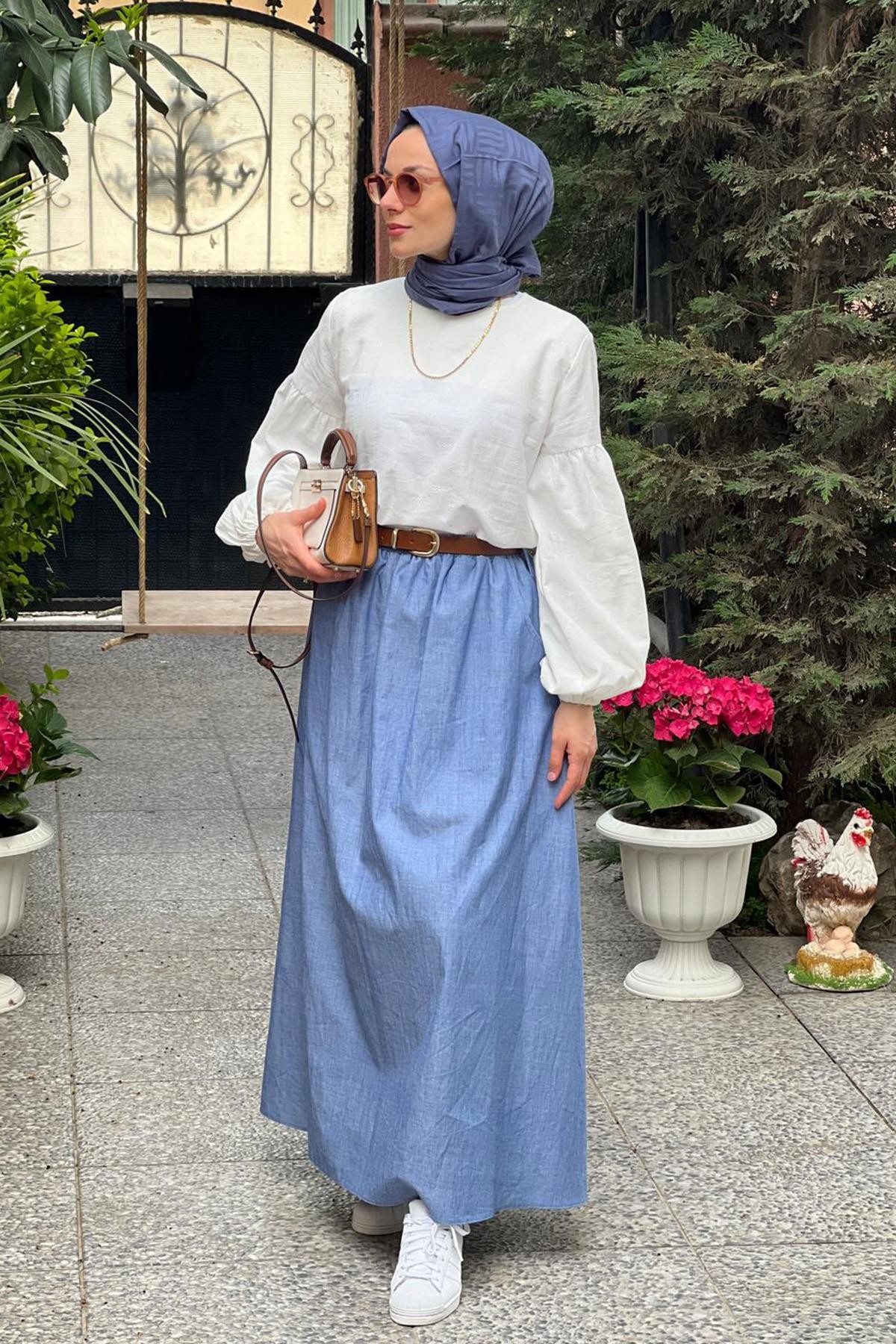 Puanlı Ekru Bluz