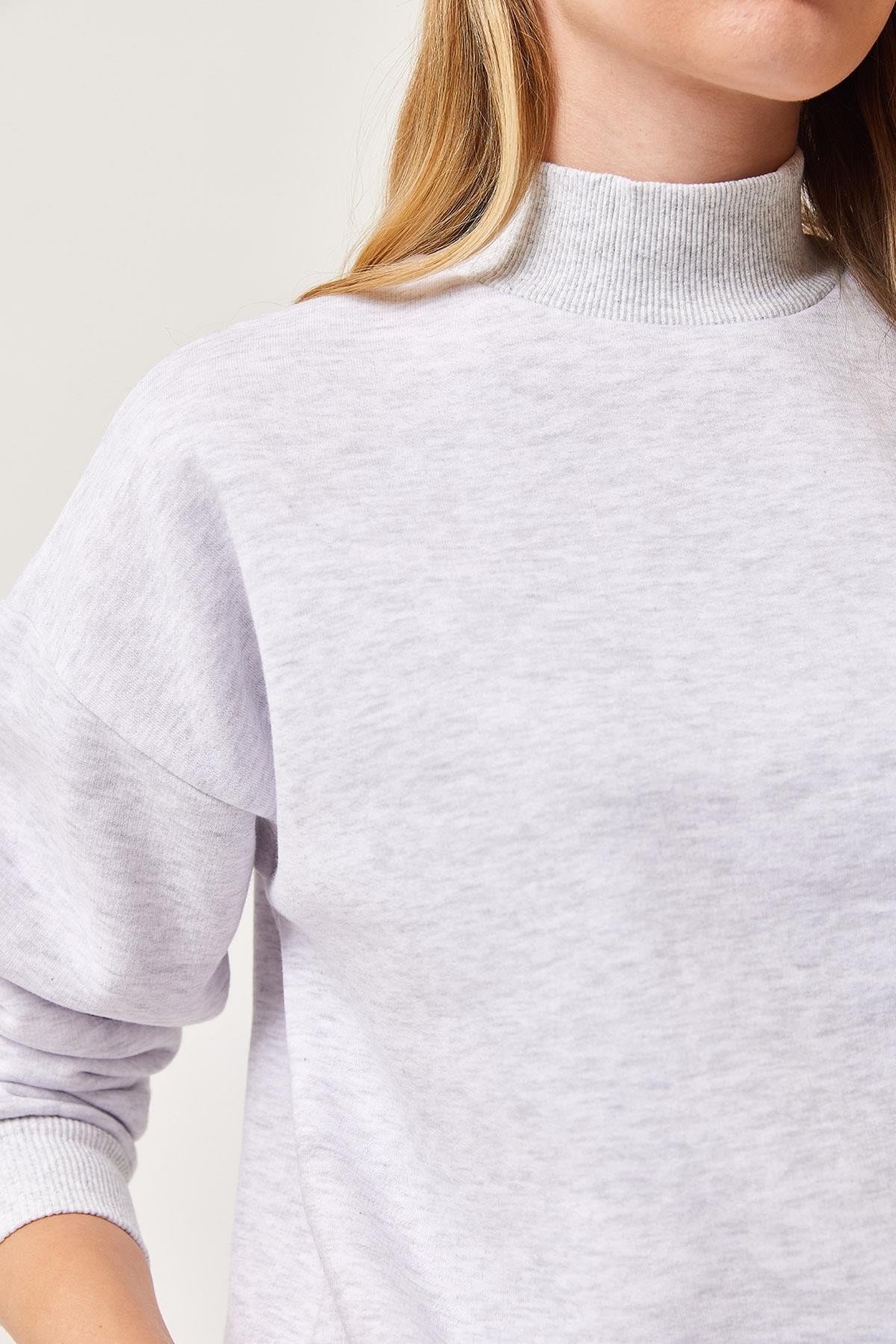 Balıkçı Yaka Şardonlu 3 ip Örme Sweatshirt Gri