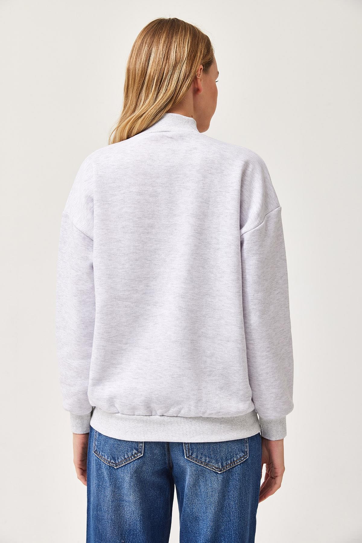 Balıkçı Yaka Şardonlu 3 ip Örme Sweatshirt Gri