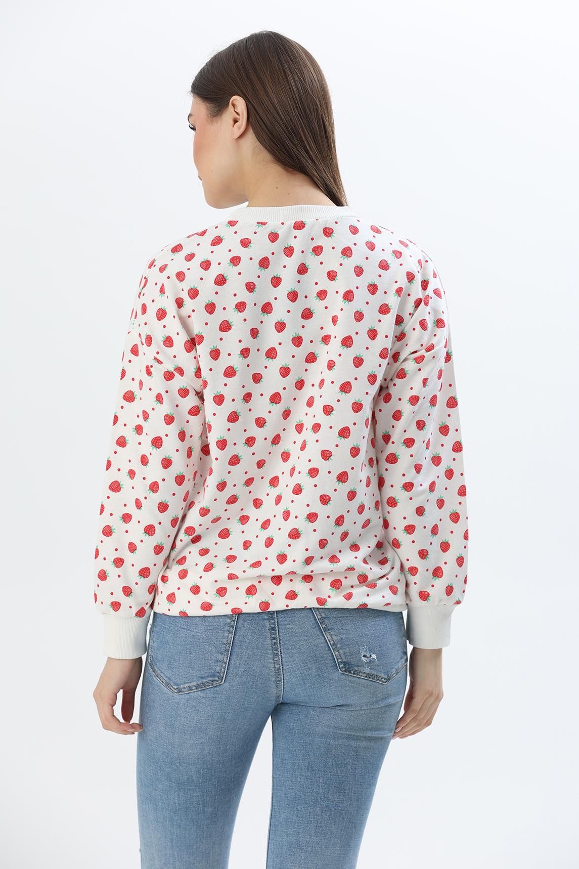 Çiçek Desen İki İplik Sweatshirt Beyaz