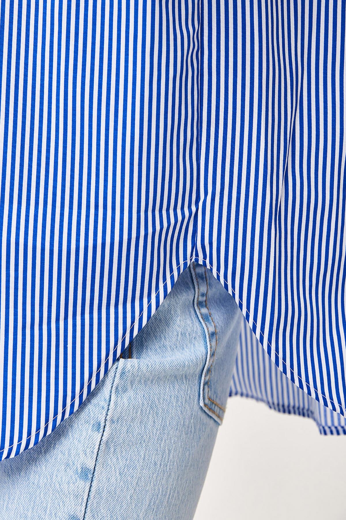 Çizgili Oversize Basic Gömlek Mavi