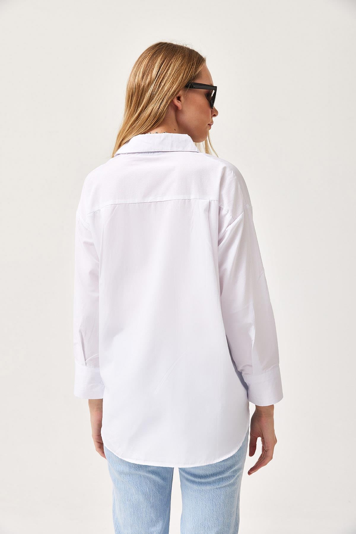 Oversize Basic Gömlek Beyaz
