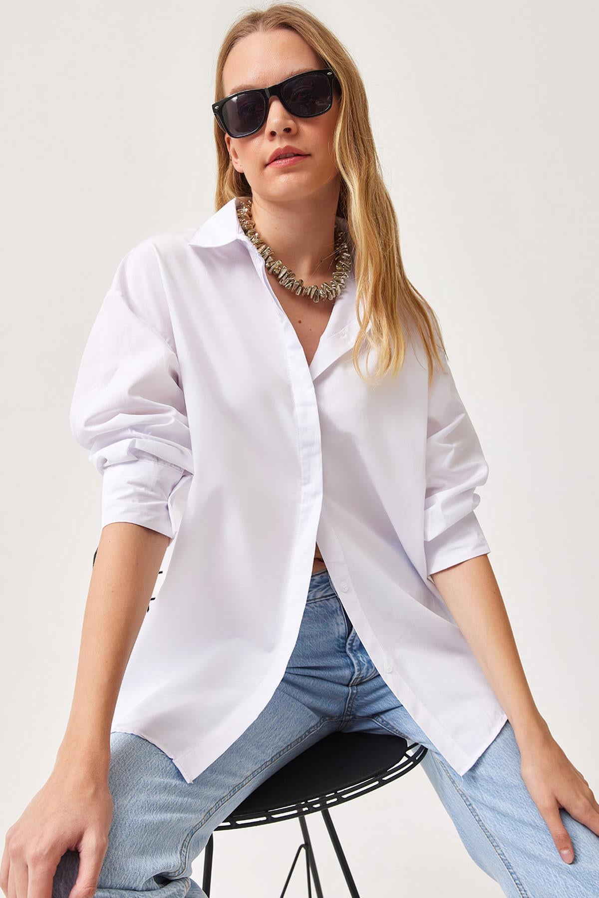 Oversize Basic Gömlek Beyaz