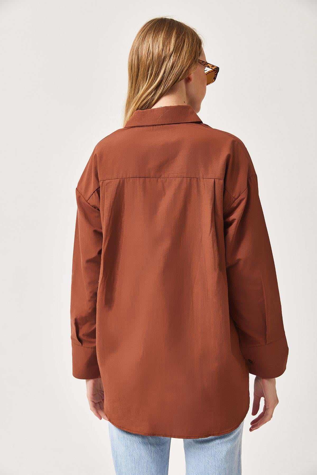 Oversize Basic Gömlek Kahve