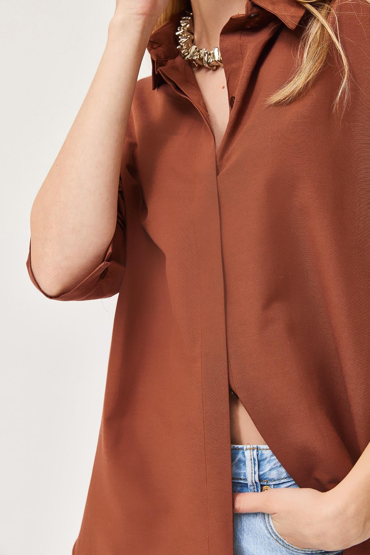 Oversize Basic Gömlek Kahve
