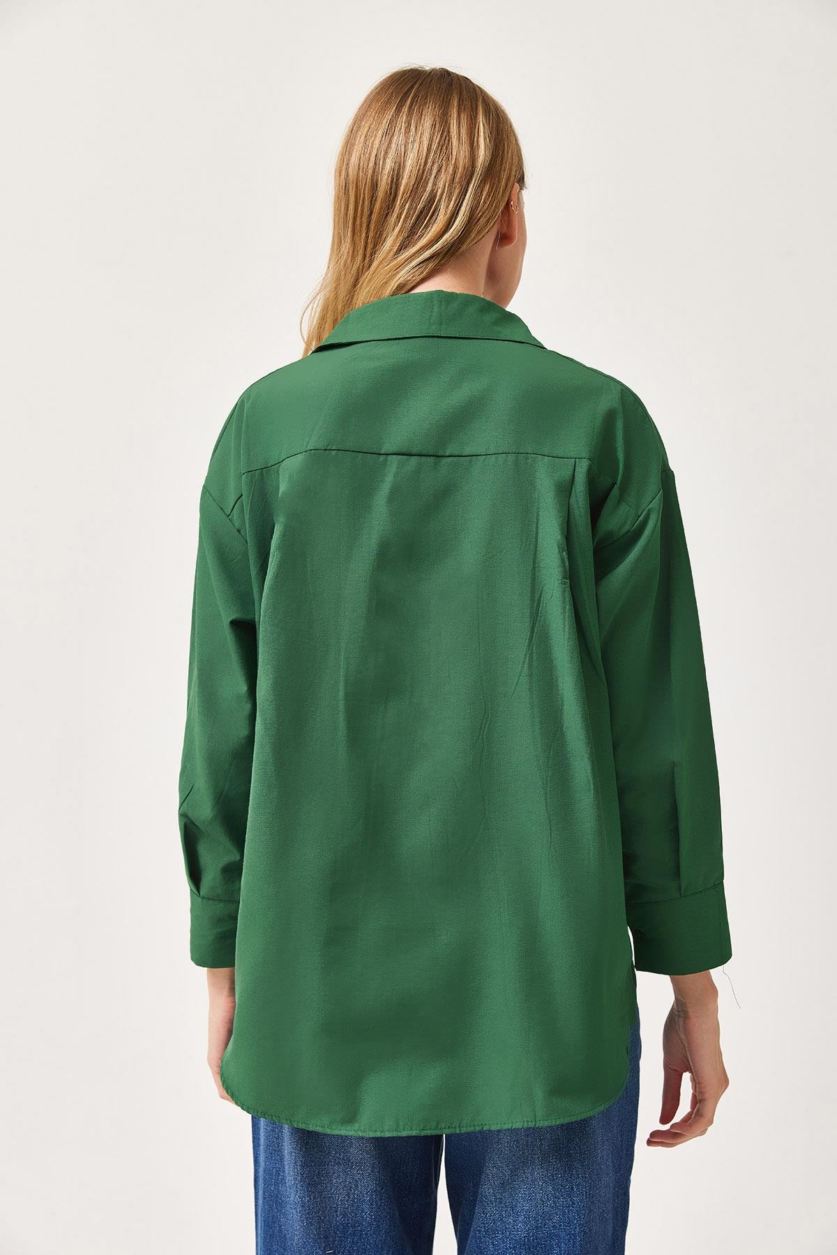 Oversize Basic Gömlek Koyu Yeşil