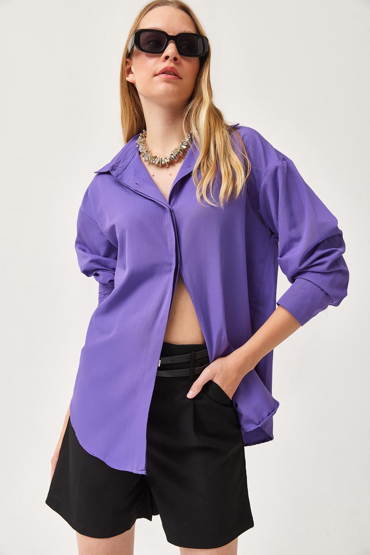 Oversize Basic Gömlek Lila