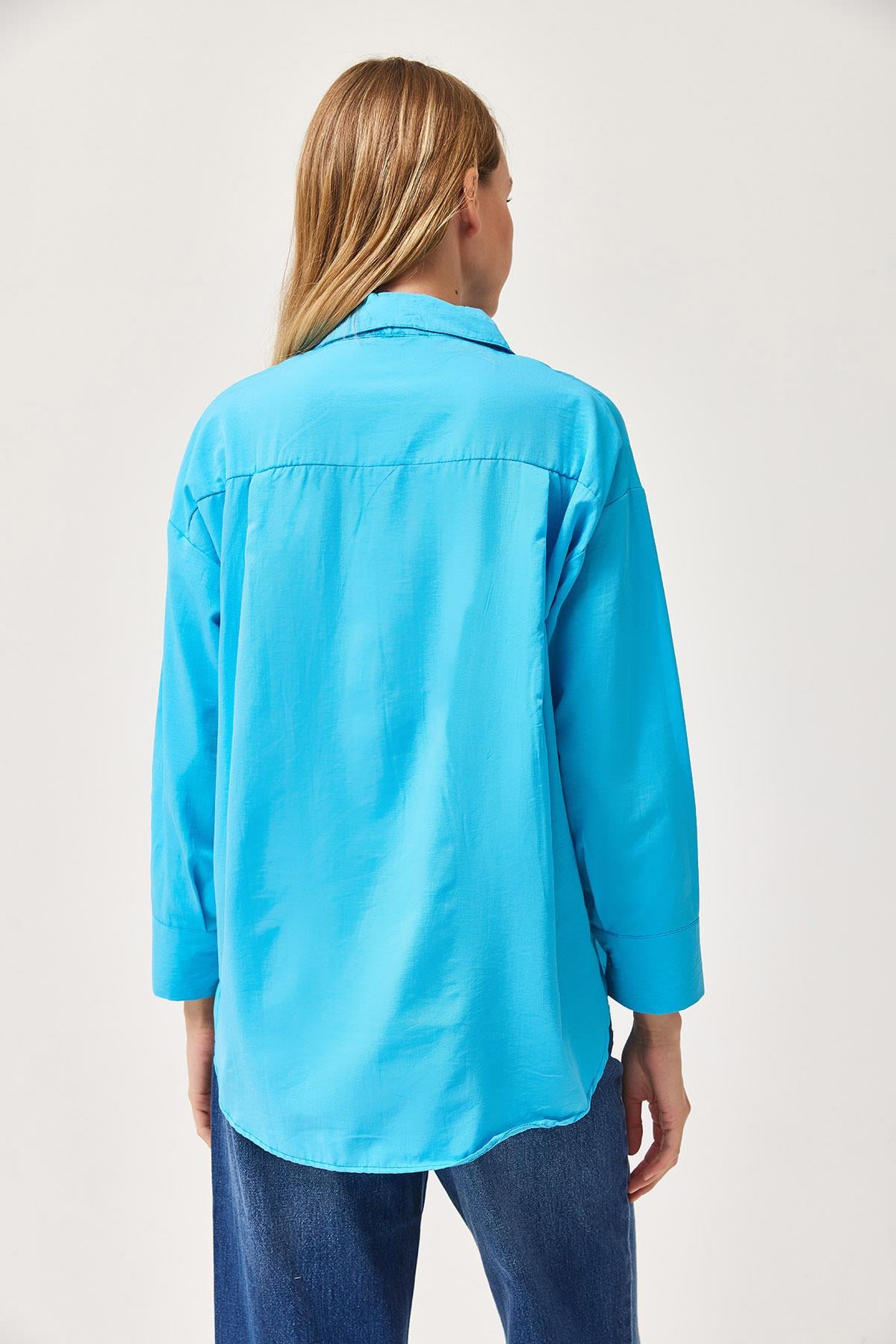 Oversize Basic Gömlek Mavi