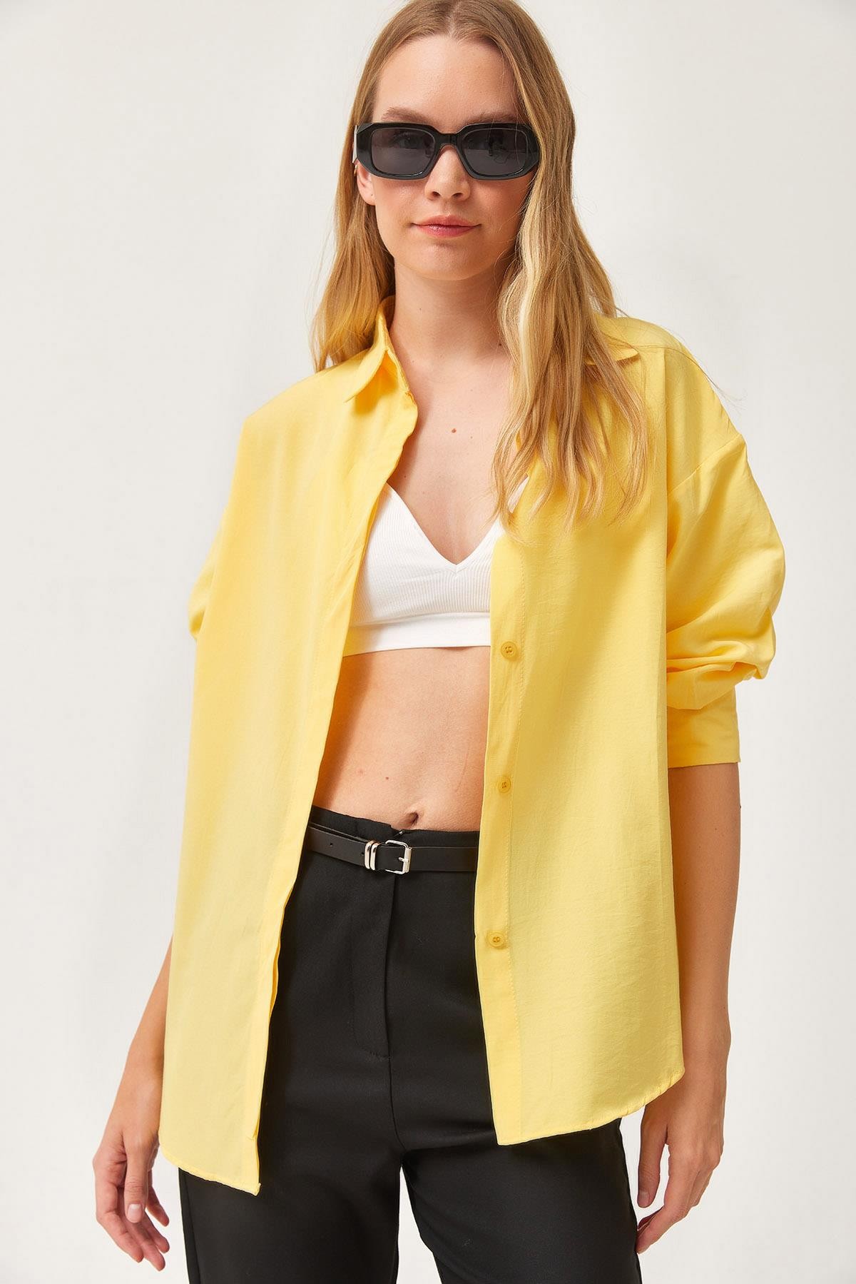 Oversize Basic Gömlek Sarı