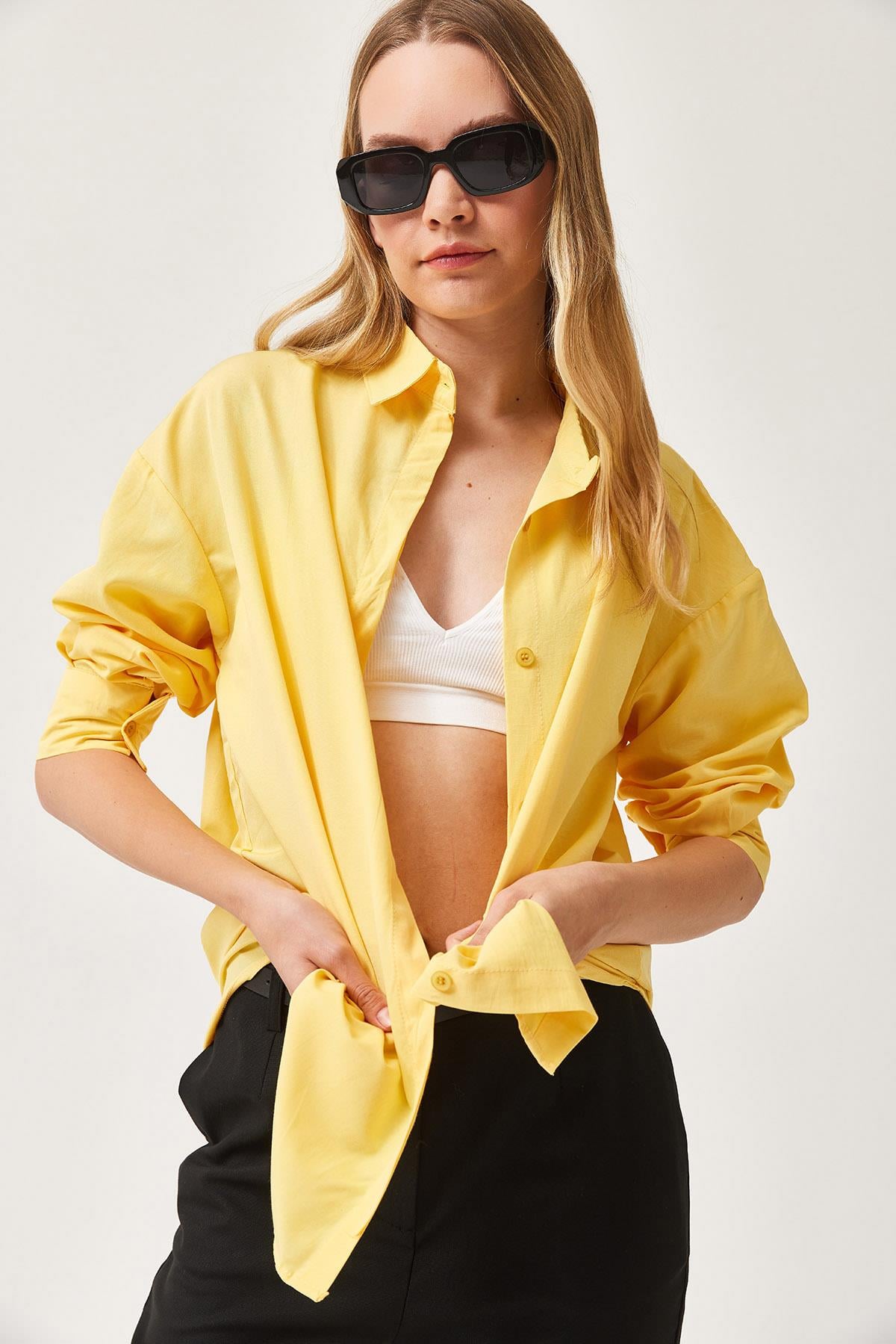 Oversize Basic Gömlek Sarı