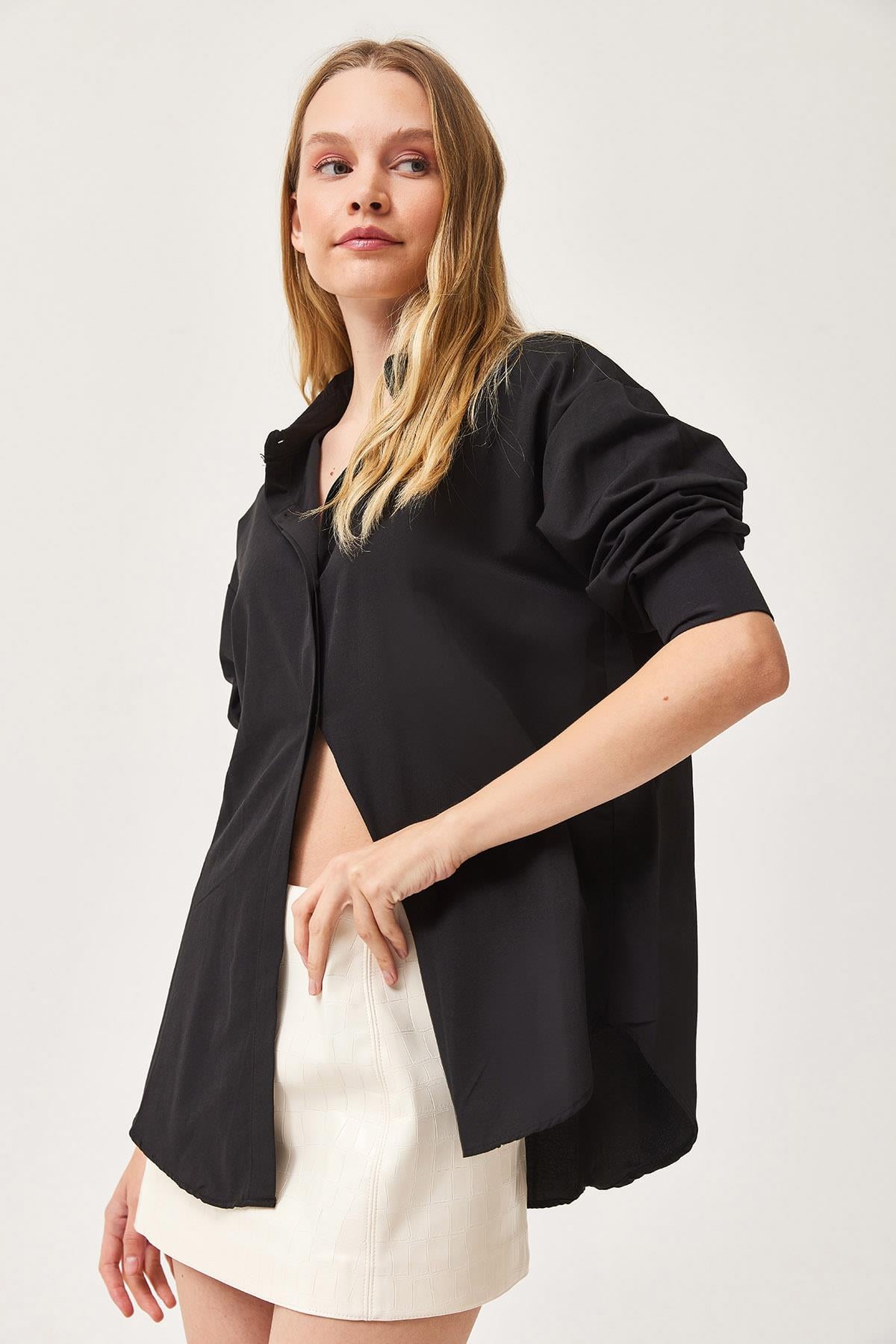 Oversize Basic Gömlek Siyah