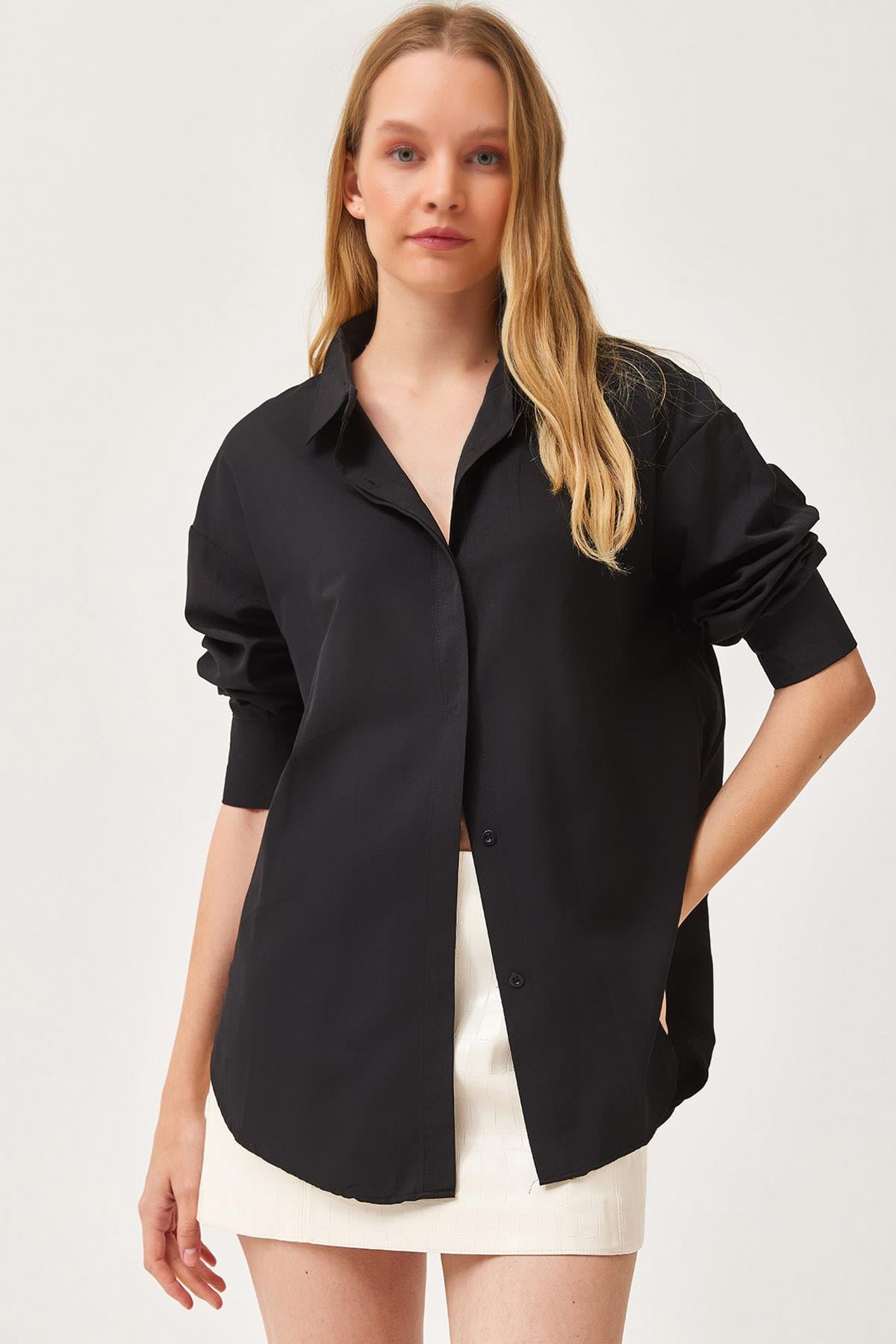 Oversize Basic Gömlek Siyah