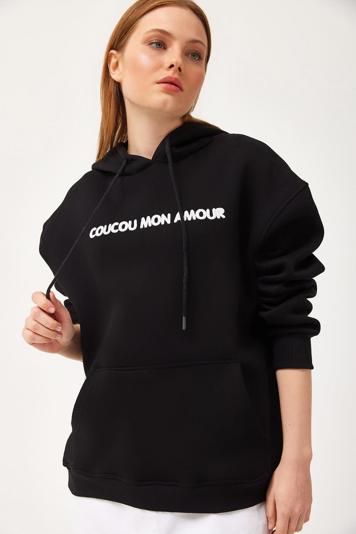 Oversize Kapüşonlu Kanguru Cepli Sweatshirt Siyah