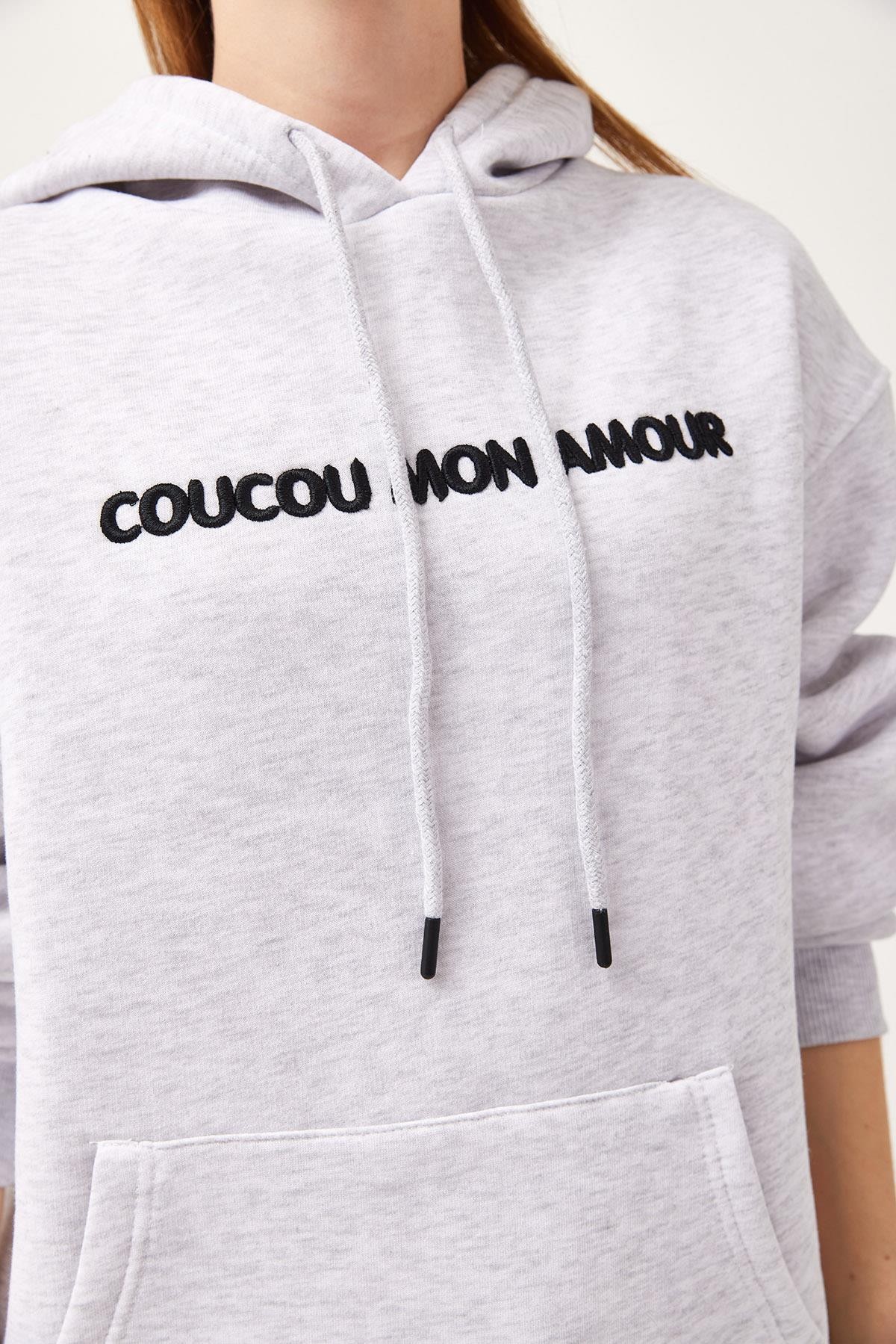 Oversize Kapüşonlu Kanguru Cepli Sweatshirt Gri