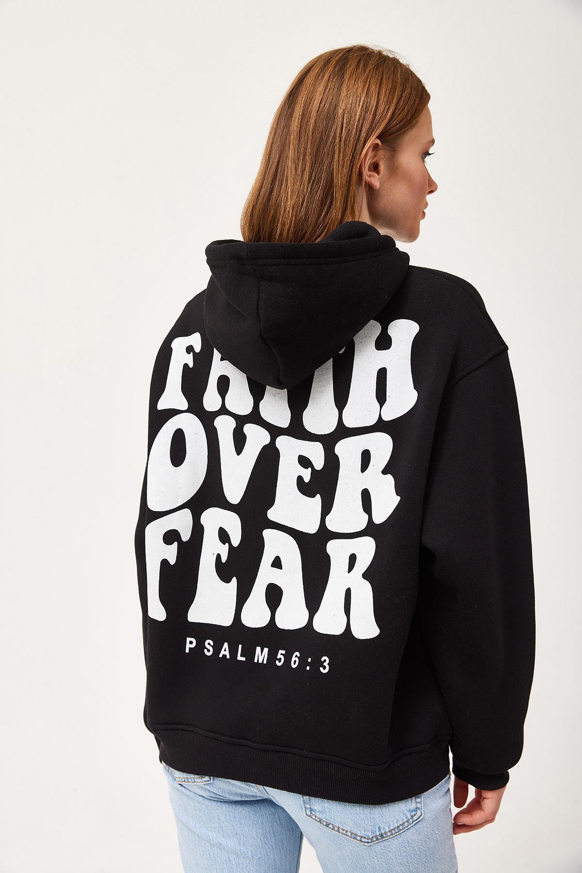 Oversize Kapüşonlu Kanguru Cepli Sweatshirt Siyah