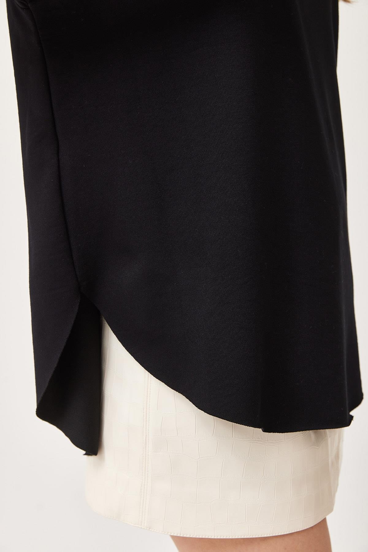 Oysh Yumuşak Dokulu Eteği Oval Modal Tshirt Siyah