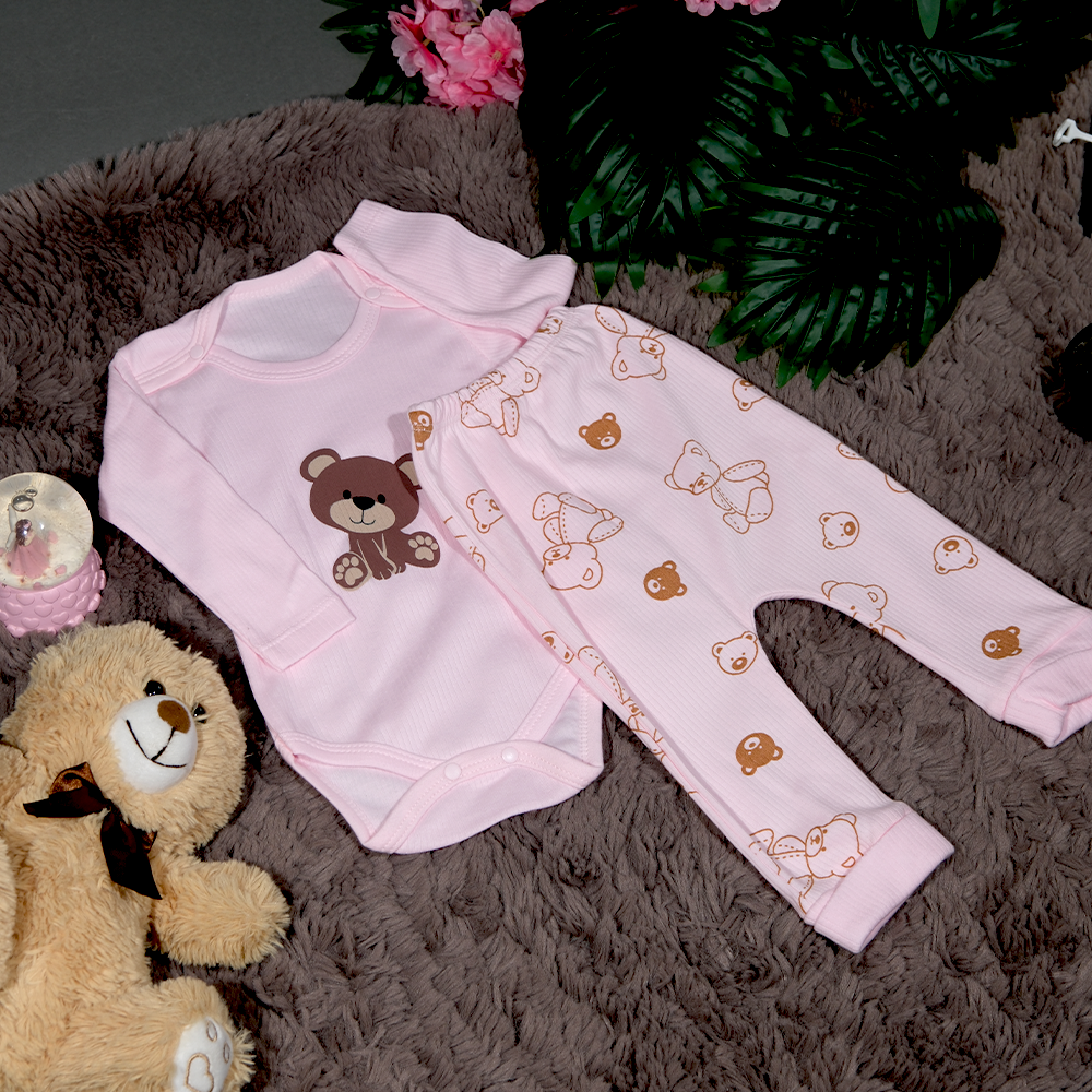 Pembe Ayıcıklı Body Takım 3 - 9 Ay