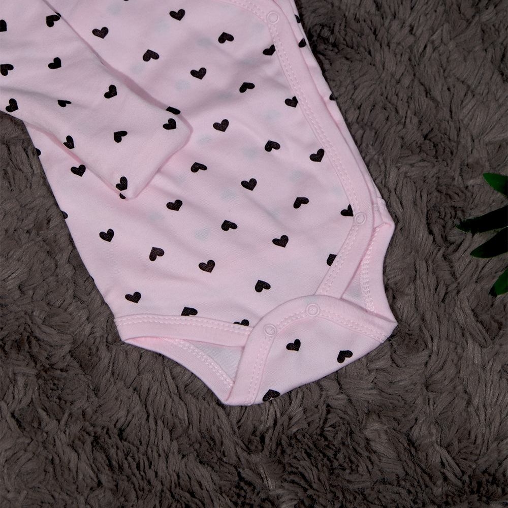 Pembe Kalp Desenli Kundak Body Zıbın Yeni Doğan