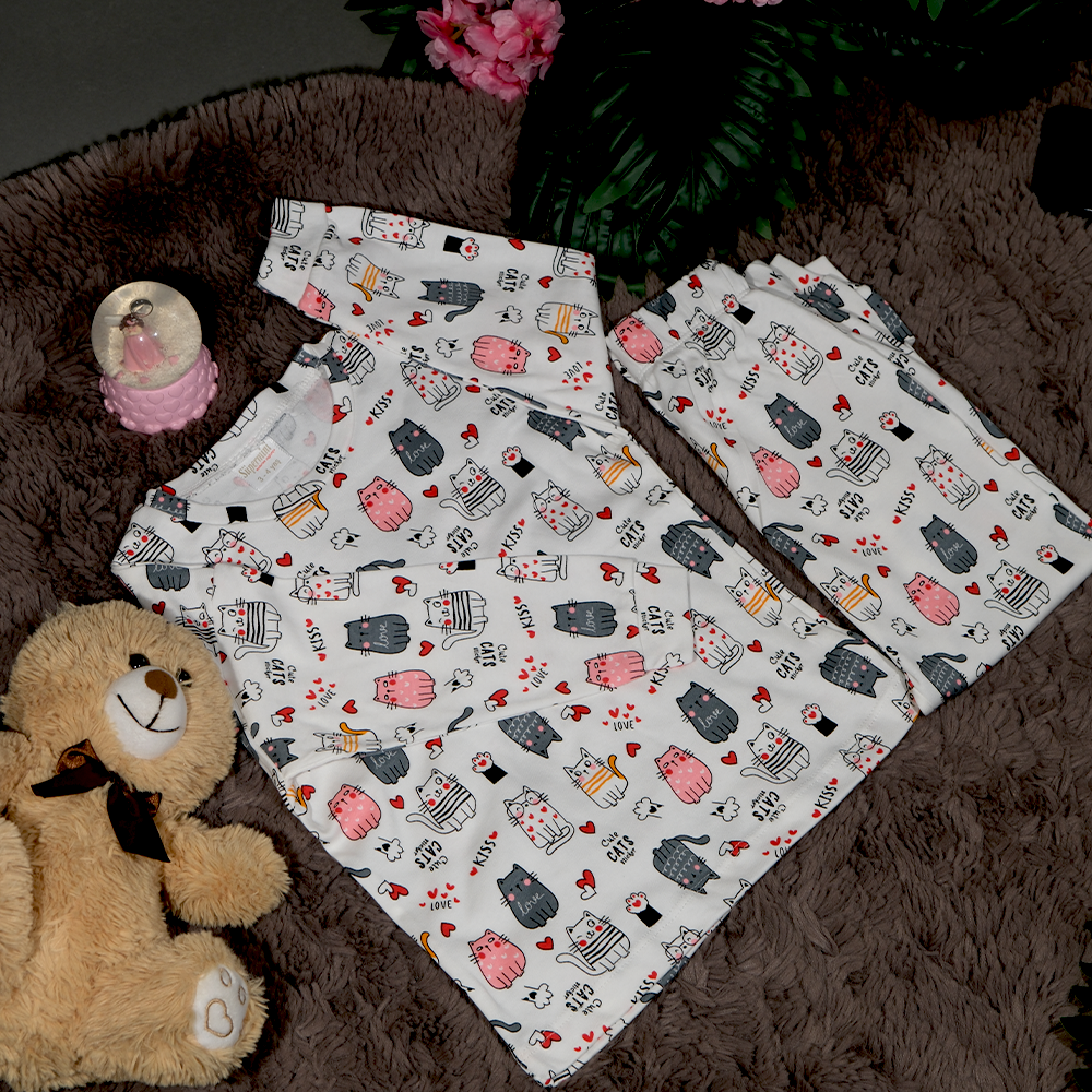 Sevimli Minik Kediler İkili Çocuk Pijama Takımı